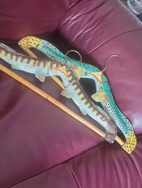 Hand-Painted Fish Wooden Hanger - Colorful Coastal Wall Decor